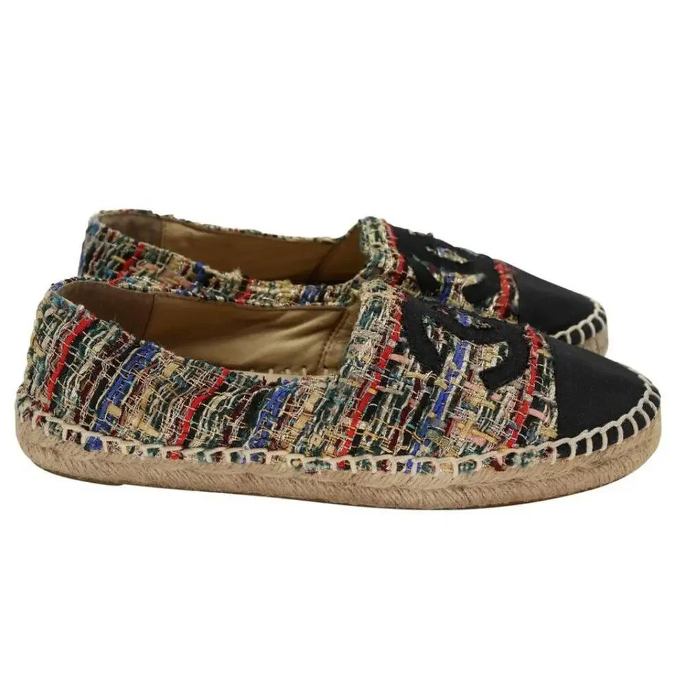 Chanel Espadrille 38 Tweed Canvas Metallic Flats CC-S0207P-C011 - Picture 6 of 12